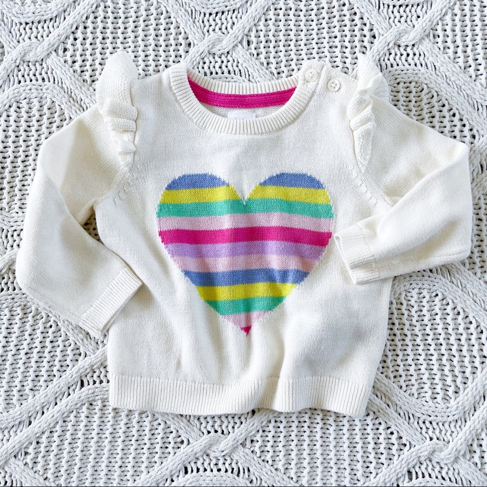 Gap Kids Baby New Ivory Striped Heart Sweater 6-12